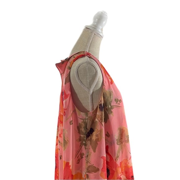 Ralph Lauren Women Coral Floral Sleeveless Lined 1/4 Zip Midi Shift Dress Sz 14 - Picture 7 of 15